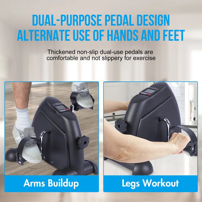 Mini Indoor Pedal Exerciser Cycle Bike Leg Arm Desk W/Lcd Display Fitness Portable Pedal Stationary Bike Home Exercise Black