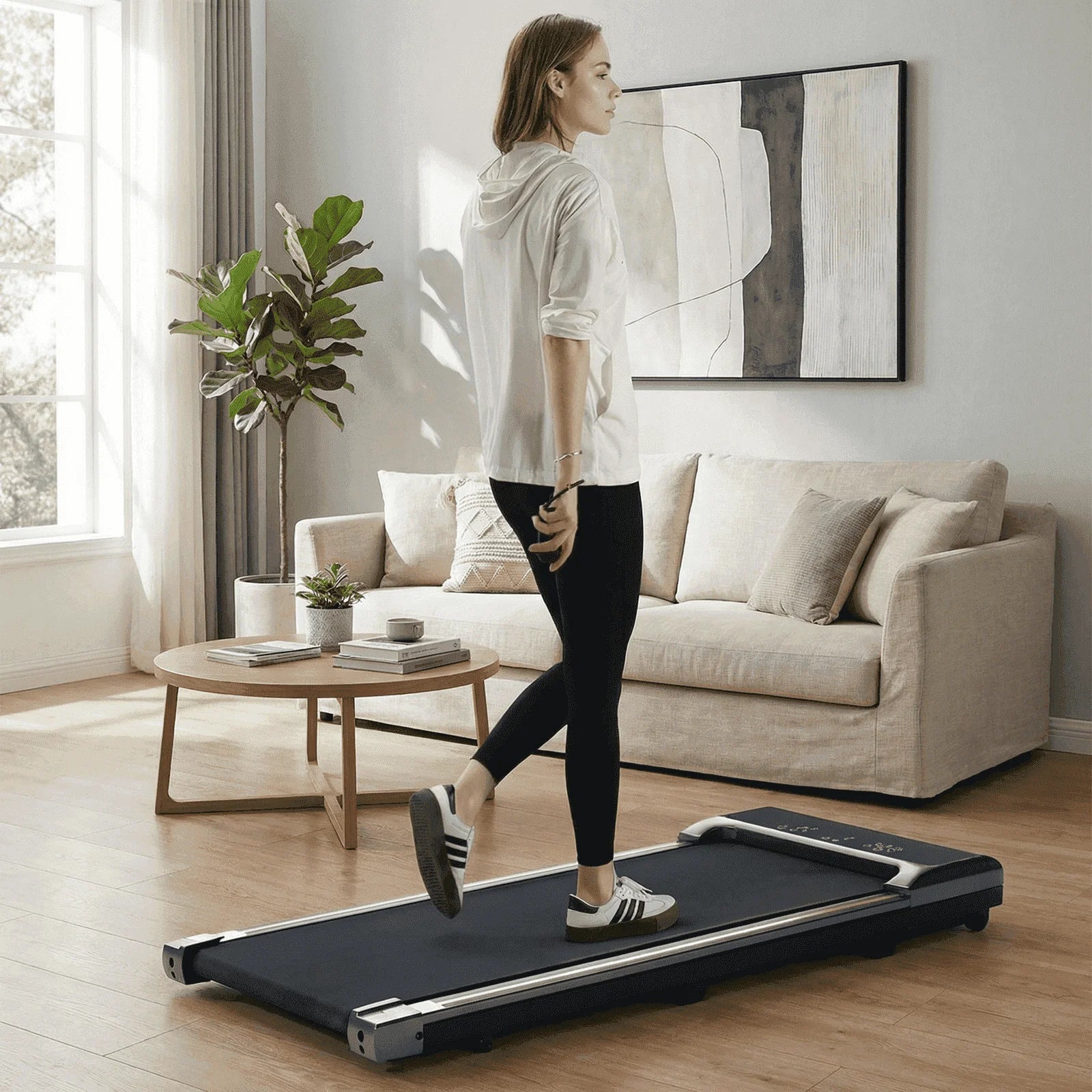 Treadmill 2 in 1Walking Pad for Walking and Jogging 0.6 to 3.8 Speed Range 2.25HP Lightweight under Desk Treadmill for Home Office with Remote Control LED Display
