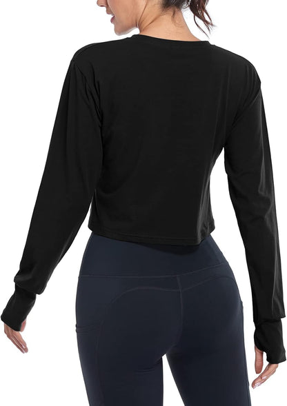 Long Sleeve Crop Top Workout Tops for Women Thumb Hole Tops