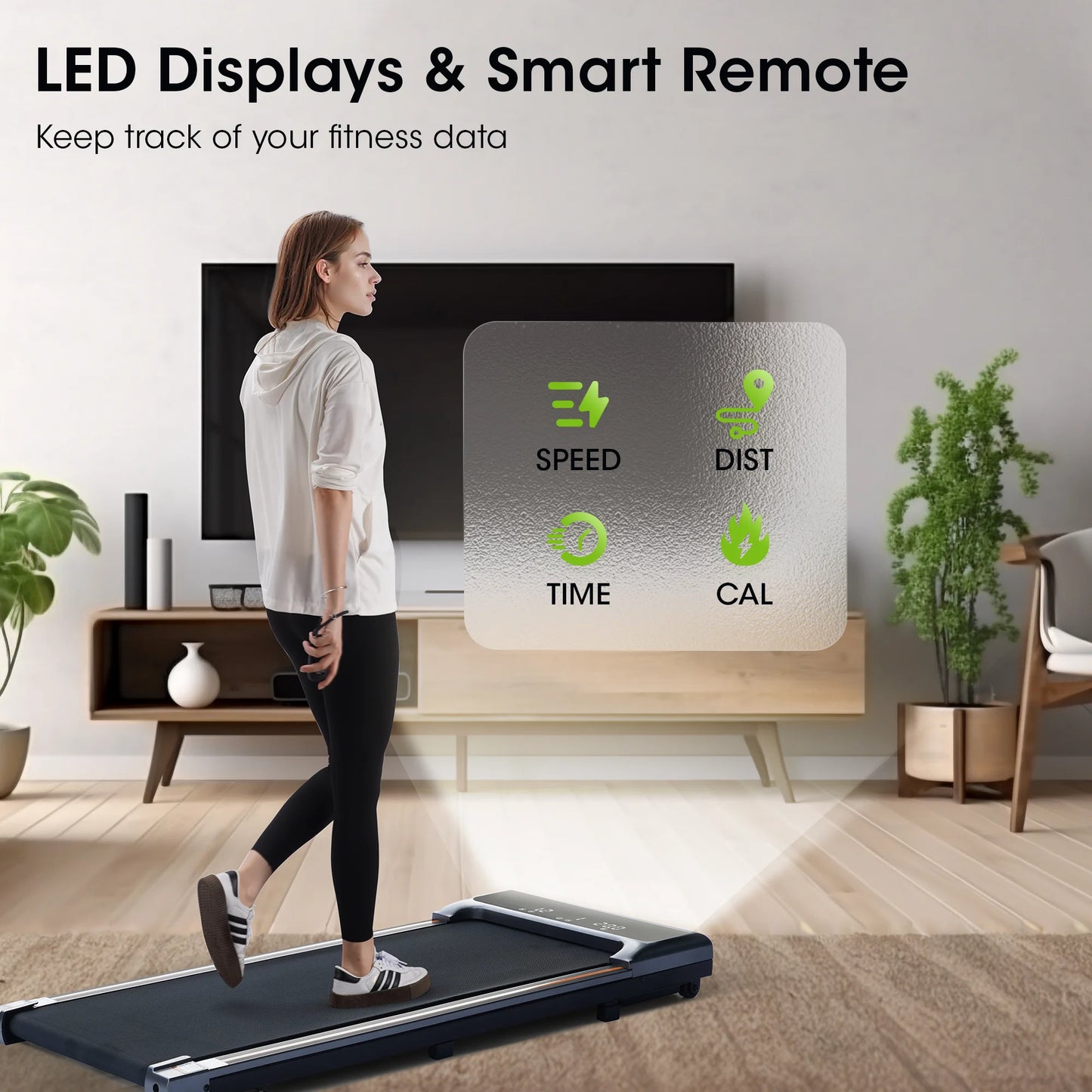 Treadmill 2 in 1Walking Pad for Walking and Jogging 0.6 to 3.8 Speed Range 2.25HP Lightweight under Desk Treadmill for Home Office with Remote Control LED Display
