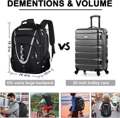 18.4 Laptop Backpack for Men, 55L-60L Extra Large Gaming Laptops Backpack, TSA Friendly Flight Approved RFID Anti-Theft Pocket, Water Resistant Suiltable for Travel Business Work